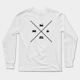 Gato & Preguiça, Livros & Café Long Sleeve T-Shirt